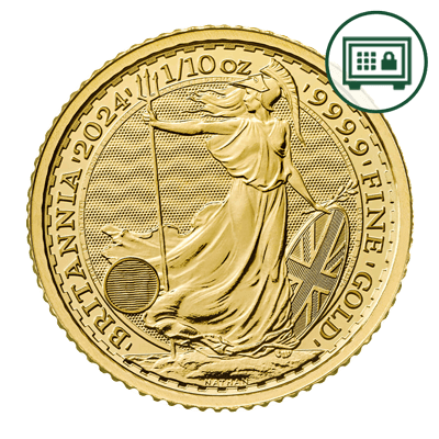 A picture of a 1/10 oz Gold Britannia Coin (2024) - Secure Storage